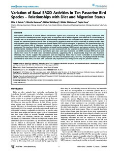 Variation of Basal EROD Activities in Ten Passerine Bird Species -  Relationships with Diet and Migration Status - UTUPub